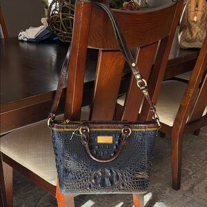 Brahmin Dark Croc-Embossed Shoulder Bag